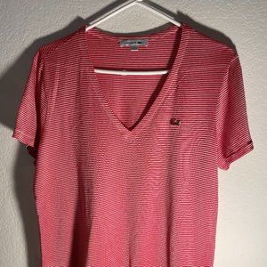 AUTHENTIC Lacoste Red Women's V-Neck T-Shirt- Size 44 Must See!!!